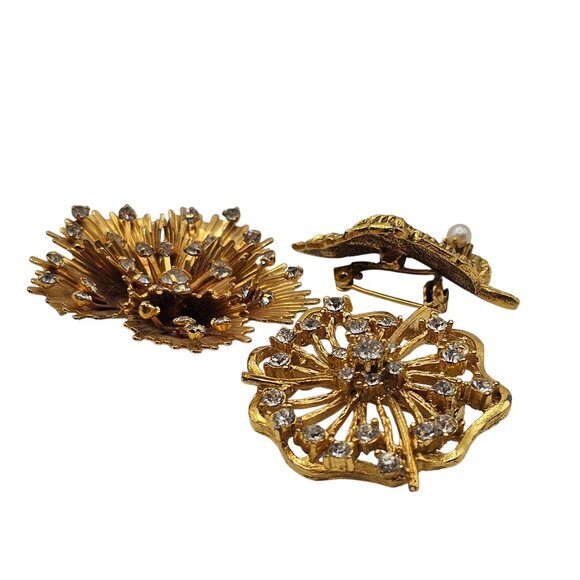 VTG Emmons Brooches Gold Tone Botanical Floral Leaves Elegant Classy 3PC Jewelry - Picture 3 of 16
